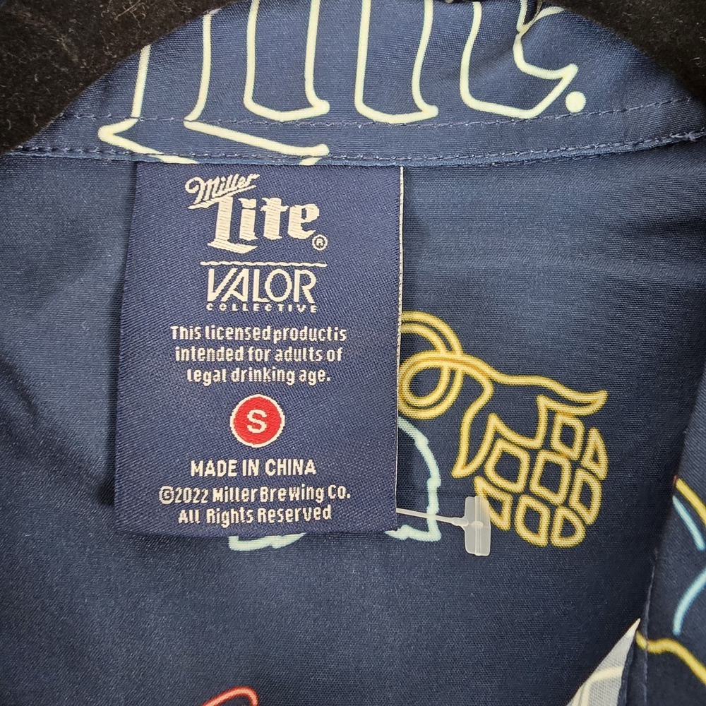 Miller Lite Neon Bottles Hawaiian Shirt Blue Valor Collective Mens Small New‎ - Picture 3 of 9